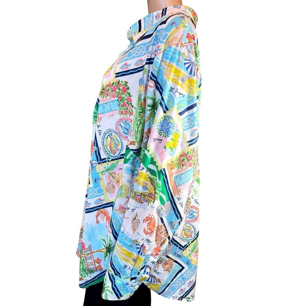 Talbots Plus 3X Modern Classic Cotton Shirt Summer Vista Vacation Resortwear EUC - Picture 10 of 16